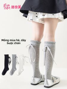 TENGNAIMEI | Vớ Mỏng Hè Mesh Bông Có Nơ Cổ Trung Bình
