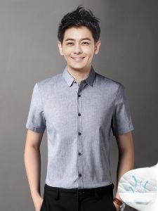 ROMON | Lormen Mens Short Sleeve Shirt Summer Thin Casual Slim Fit Non-iron Linen Breathable Casual Shirt Jacket Fashion Urban Style