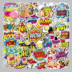 50Pcs Pop Art Explosion Stickers Cartoon Graffiti Slogan Decals Stickers for Journal Photocard Skateboard Guitar DIY Decor