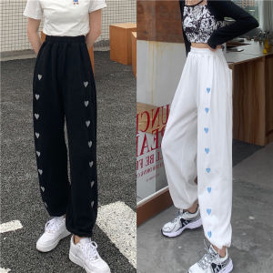 Casual pants for women with high waist Embroidered Heart Casual Pants Womens Fashion High Waist Tunic Long Pants COD