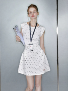 unifree | Đầm Dây Đơn Giản Nơ Slimming Phong Cách Retro Ẩn Sọc A-Line