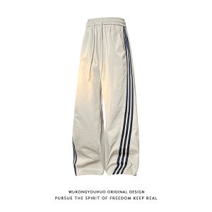 American Retro Striped Straight Leg Sports Pants Men Summer Outdoor Waterproof Hiking Casual Long Trousers Leisure Fashion