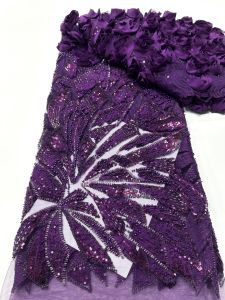 3D Fashion Nigerian Mesh Tulle Lace Fabric 2026 French Handmade Beaded Sequins Lace Fabric Women Party Wedding Dress Sewing