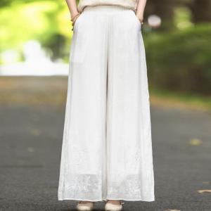 Lieoyuarn | Chinese Ethnic Style Embroidery Wide Leg Pants