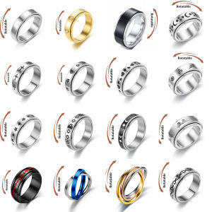 【Hot Sale】Stainless Steel Star Moon Anxiety Relaxing Cool Ring For Couples Spinner Fidgets Joint Rings Accessories Anillo Antiestres