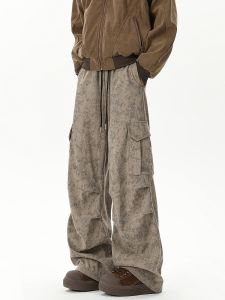 WUKONGYOUHUO | Marble Texture Corduroy Loose Wide Leg Utility Pants