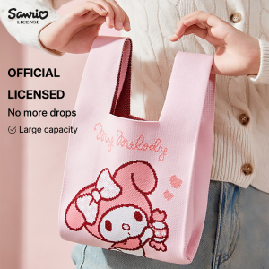 Sanrio My Melody Woven Tote Bag with Soft Texture 32.5x20cm for Travel Outfit Aksesori LFB366