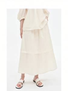Elastic Waist Creased Blending Silk-Wool Skirt