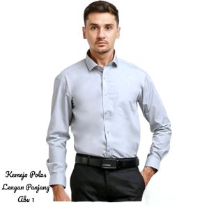 BOSS Kemeja Polos Pria Lengan Panjang Regular Abu 1