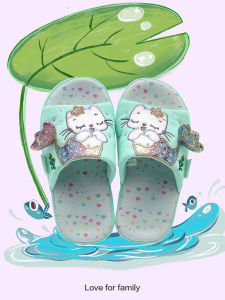 Girls Home Indoor Summer Slippers Arch Support Flat Feet Anti-Slip Odor-Resistant Fabric Slippers Cute Animal Pattern Cotton