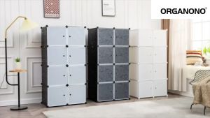 Organono DIY 6 Doors Cabinet with Clothes Hanging Pole Shoe Storage Dress Wardrobe Room Space Saver Stackable