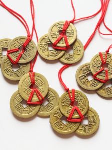 Handmade Pure Copper Alloy Three Emperor Coins String Qing Dynasty Feng Shui Five Emperor Money Ancient Bronze Art Decorations