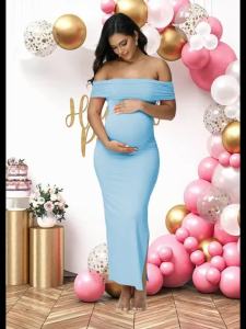 Maternity Elegant Bodycon Dresses Pregnant Photography Dress Mesh off Shoulder Side Slit Wedding Party Pregnant Clothes