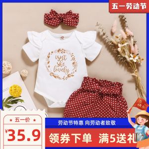 European and American Foreign Trade Romper Princess Short-Sleeved Polka Dot Hairband