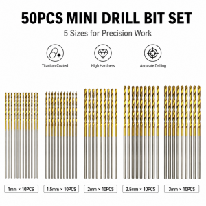 Small Precision Twist Drill Bits 50 Pack 1mm-2.5mm Titanium Coated Mini Drill Set for DIY Model Making & Handicrafts