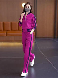 LIANGYILAILIN | Spring New High-end Petite Look Rose Red Straight Leg Sportswear Outfit Set