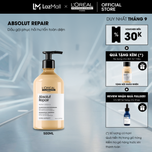 Dầu gội dưỡng tóc mềm mượt & phục hồi hư tổn toàn diện chuyên nghiệp Absolut Repair Gold 500ml - Dành cho tóc khô xơ hư tổn