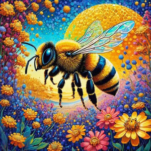 Huacan Full Square Round Diamond Painting Bee Daisy Diamond Mosaic Animal Flower New Collection Home Decor