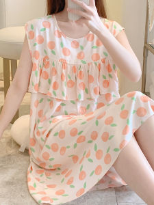 2023 New Arrival Nipple Coverage Nightdress Womens Summer Thin Cotton Silk Dress Vest Maternity Dress Loose plus Size Homewear
