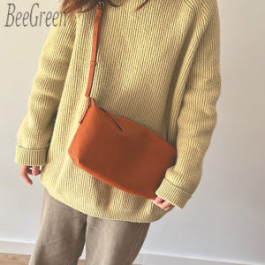 BeeGreen Women Soft Genuine Leather Small Shoulder Bag Minimalist Commuter Bag High Quality Plain Sing Bag Daily Casual Cellphone Bag