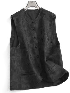 Pure Color Embossed Loose Slim round Neck Chinese Style Sleeveless Jacket New Womens Vest M379 Polyester Fiber Spring Season