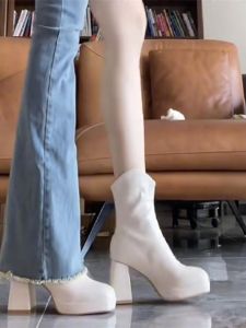 Chunky Heel High Heel Short Boots Children 2024 Fall and Winter New Arrival Small White Skinny Boots French Small Ankle Boots Boots