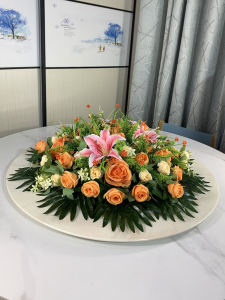 Electric Rotating Table Centerpiece Artificial Flowers round Table Decoration Hotel Private Room Dining Table Ornament Design