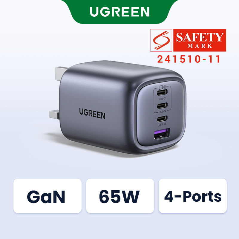 UGREEN 65W GaN PD Fast Charger Travel Charger 3C1A 3 Type C 1 USB A Charger with QC Portable for Ipad Pro 2021 MacBook M1 iPhone 17 16 15 Pro Max iPhone 17 Air Macbook Air 4 2020 Pro Samsung S26 Ultra S25