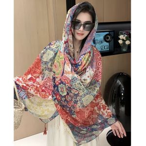 Khăn Choàng Lụa Dài Hình Chữ Nhật Mùa Hè Cho Nữ Khăn Choàng Đi Biển Chống Nắng Du Lịch Tây Tạng Chụp Ảnh Khăn Choàng Đa Năng