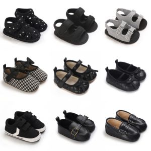 Black series of classic sports shoes for newborn boys and girls canvas shoes walkers soft soles non-slip and comfortable tod