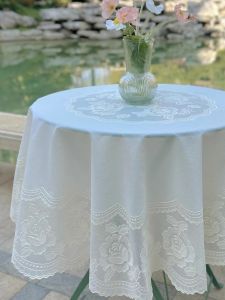 Bàn Tròn PVC Chống Thấm Nước Chống Cháy Dầu Không Cần Giặt Bàn Ăn Ngoài Trời Bằng Nhựa Bàn Tròn Nhỏ Bàn Ăn Kiểu Đồng Quê Ruy Băng