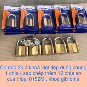 Set 20 ổ khoá việt tiệp dùng chung 1 chìa ( sao chép thêm 12 chìa sơ cua ) loại 0152M  khoá giữ chìa