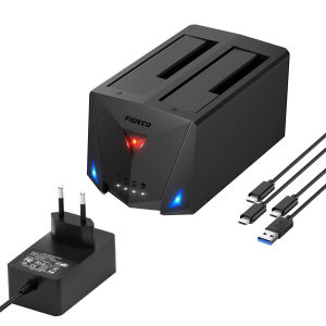 FIDECO ABS Dual Bay Hdd Cloner USB 3.2Gen1 Support 22TB 2.5 3.5Inch HDD SSD Docking Station SATA Hard Drive Duplicator