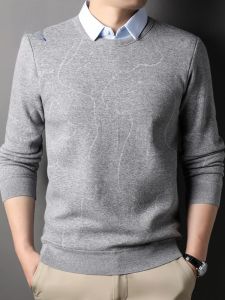 ROMON | เสื้อสเวตเตอร์คอโปโลผู้ชายฤดูหนาว 2024 ใหม่ อบอุ่น หนา ด้านในเป็นเสื้อเชิ้ต ทรงหลวม สไตล์ลำลอง ผ้าฝ้ายโพลีเอสเตอร์