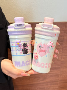 Portable Insulated Tea Coffee Drinking Cup for Students Pink Cute Design Straw Cup Water Bottle Double Sided Drink Separator