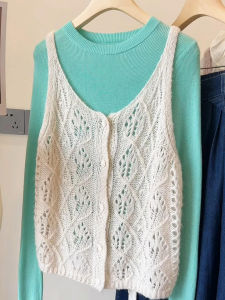 Bộ Đồ Hai Mảnh Dệt Kim Hở Lưng Mùa Hè Cho Nữ Cỡ Nhỏ Áo Lót Dài Tay Cổ Tròn Quần Dài Chất Liệu Len