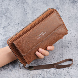 2025 New Mens Wallet Large Capacity Long Zipper Buckle Handheld Phone Bag Multi-Card Casual Leather Wallet for Youth