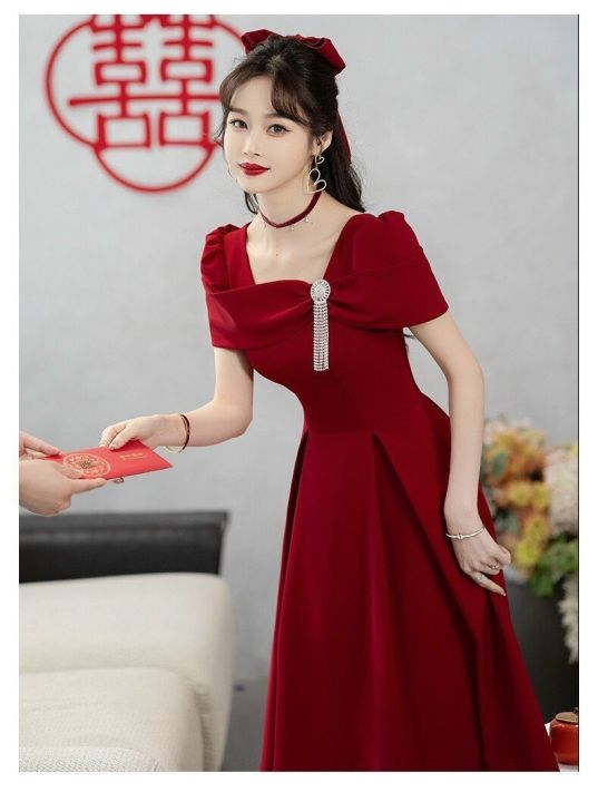 Váy đỏ thiết kế trễ vai sang chảnh đi tiệc đi chơi V4152 - DVC Fashion