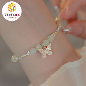 Viviann Original S925 Silver Butterfly Jade Bracelet Female Jade Butterfly Pendant Bracelet For Women Girls Amulet Jewelry Mothers Day Gifts Silver Color Wrist Ladies Wear Jewelry Charm Bracelet