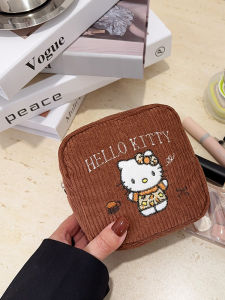 Embroidered Kitty Portable Cosmetic Bag Cartoon Small Square Bag Inner Pocket Handbag for Youth Soft Velvet Material Zipper Closure