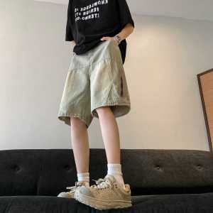 Retro American Denim Shorts for Men Summer New Loose Straight Workwear Five-Point Casual Washed Jeans Mid-Length Trousers