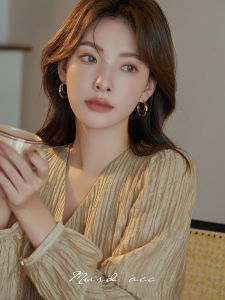 French Elegant Double Layer Circle Earrings: Holeless Design & Clip-On Ear Jewelry