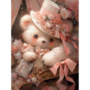 Kayou | Diamond Painting Wall Pink Bear Decor Diamond Art Embroidery Animal Full Round Paint With Diamonds Diy Gift Rhinestone