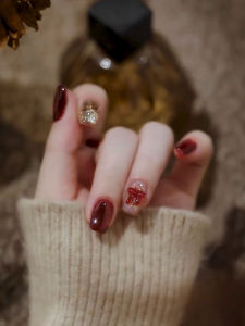 New Year Edition Handmade Cat Eye Nail Art Glass Bead Fuyu-nail Wearable False Nails Detachable Elegant Bright Color Set