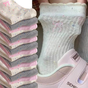 3Pairs Ins Spring Lace JK Short Socks Fashion Embroidery Bow Ruffle Cotton Middle Tube Socks Vintage Dot Breathable Women Cute Hosiery