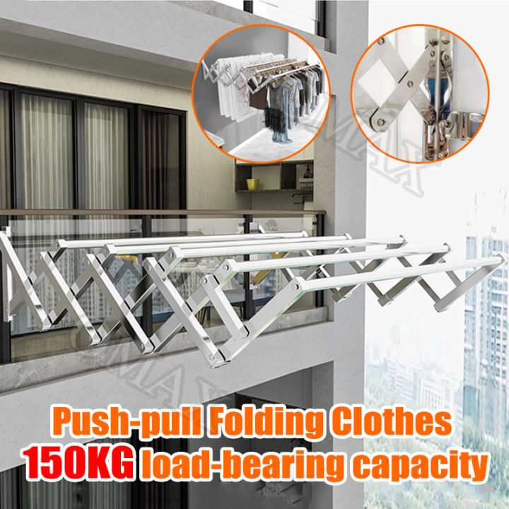 【COD】Sampayan Drying Rack for Clothes Stainless Steel Drying Hanger Foldable Clothes Wall Mounted Push-pull Organizers