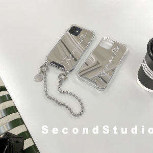 Original Simple 17Promax Phone Case 16Pro High-End Artistic English Mirror Surface 13Metal Handheld Chain  15Pro Full Cover Soft Shell 16Anti-Fall