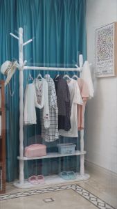 Solid Wood Bedroom Clothes Hanger Rack Floor Drying Rack Balcony Double Strong Rack Hanger Hanging