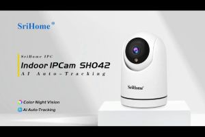 SriHome SH042 1080P FHD AI Auto Tracking Indoor IP Camera 360 PTZ WiFi CCTV Two Way Voice Color Night Vision phone view cctv camera for house shop