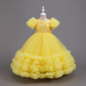 New Style Girls Yellow Sequined Dress for Middle and Large Children Costume Party Carnival Girl Dress 5-12 Years Old Childre